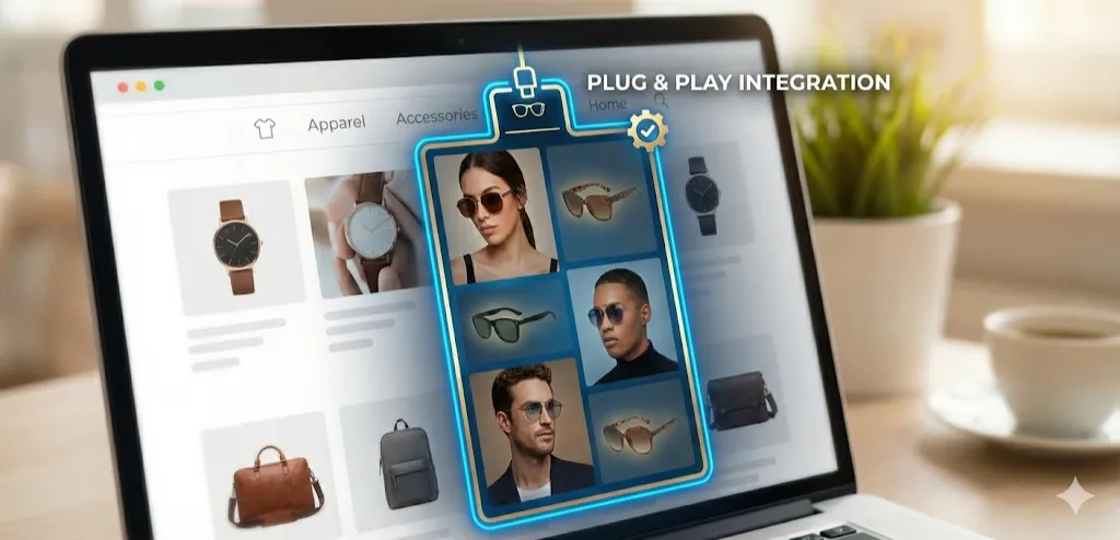 GoHub dashboard showing plug-and-play eyewear integration on a laptop